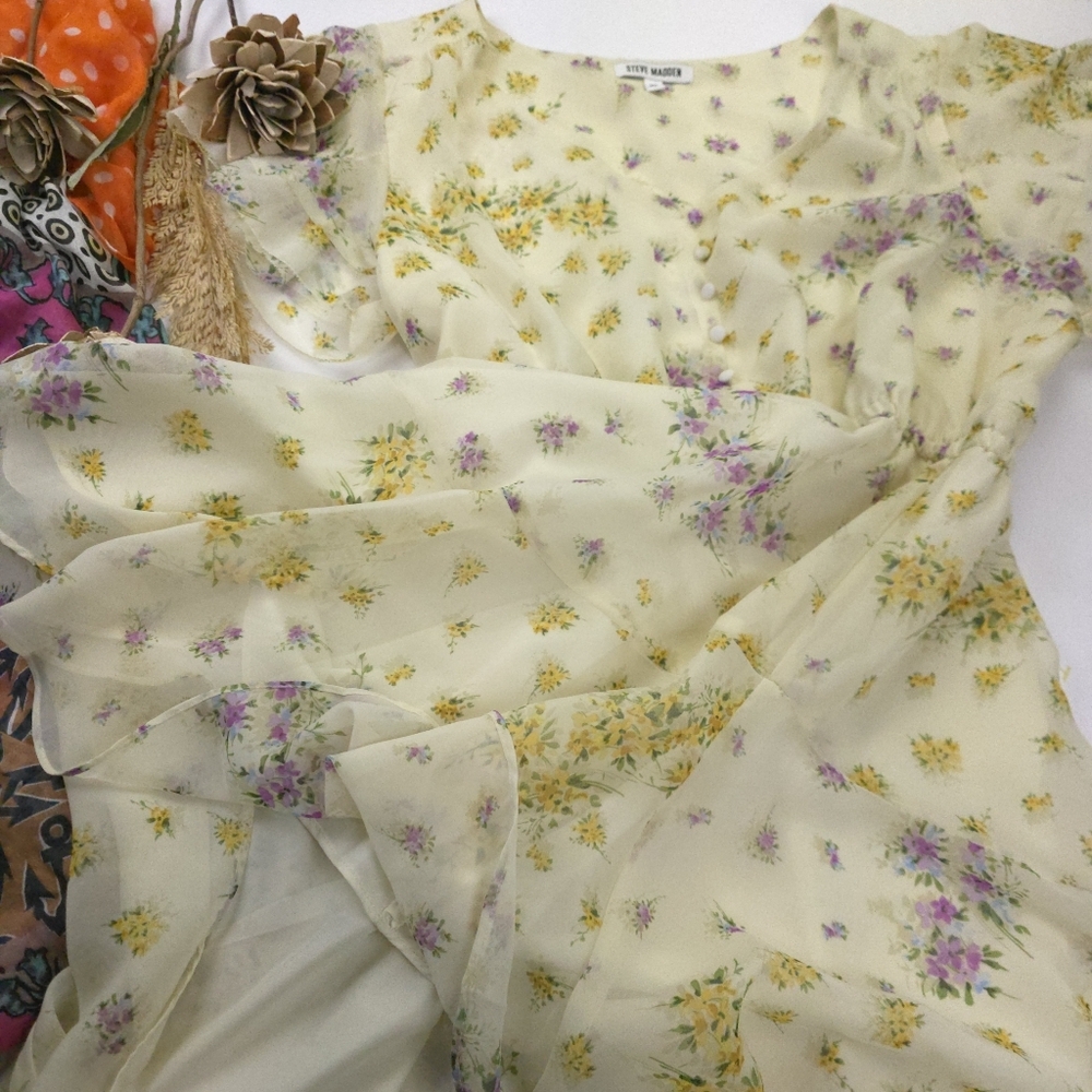 New Steve Madden Yellow Floral Dress XL - Picture 10 of 13